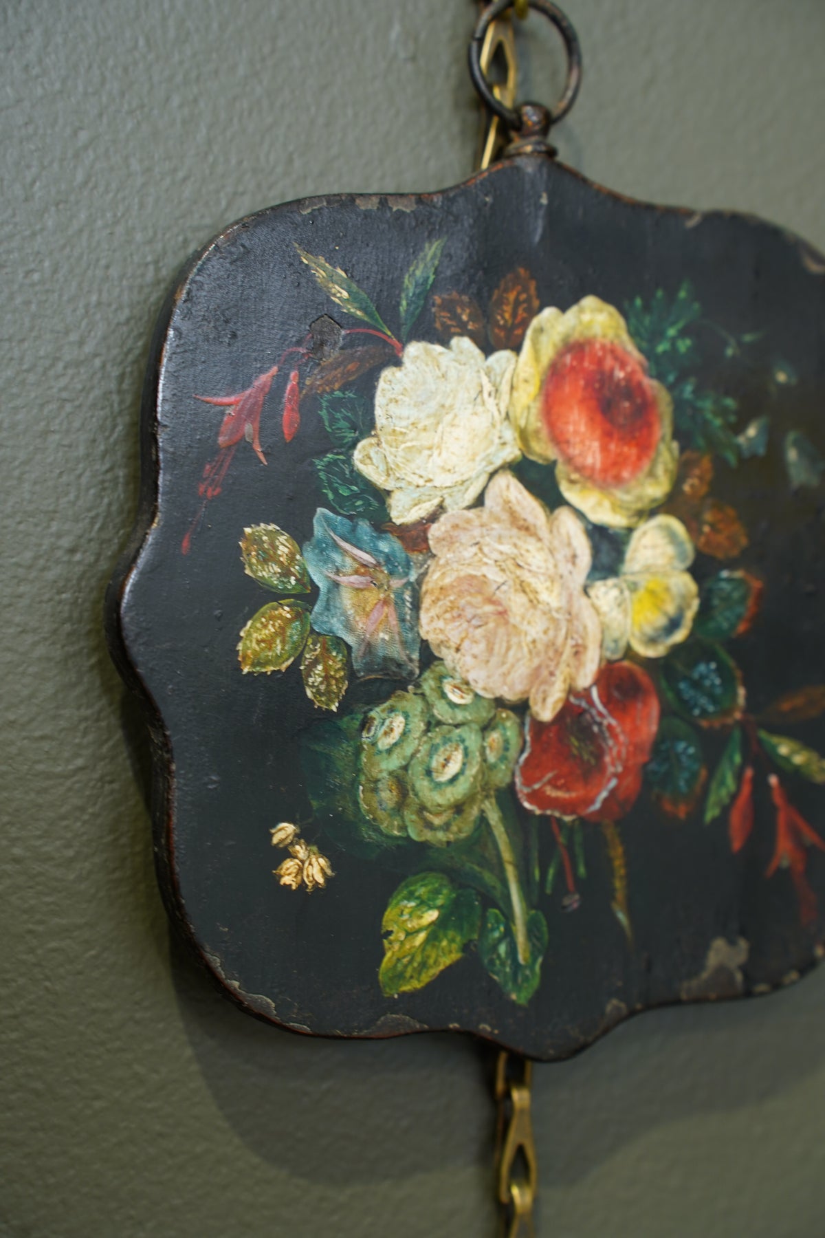 Antique Small Floral Oil Painting on Wood, Unframed