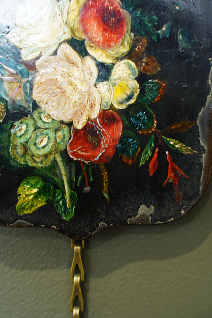 Antique Small Floral Oil Painting on Wood, Unframed