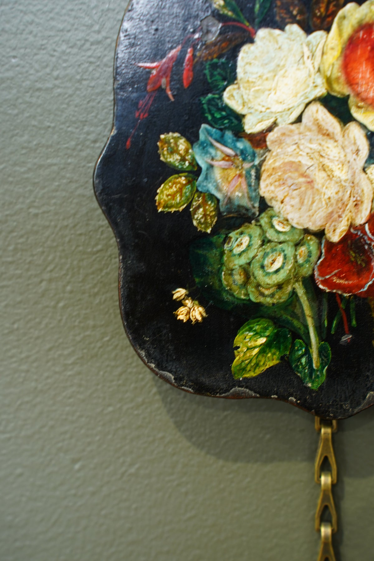 Antique Small Floral Oil Painting on Wood, Unframed