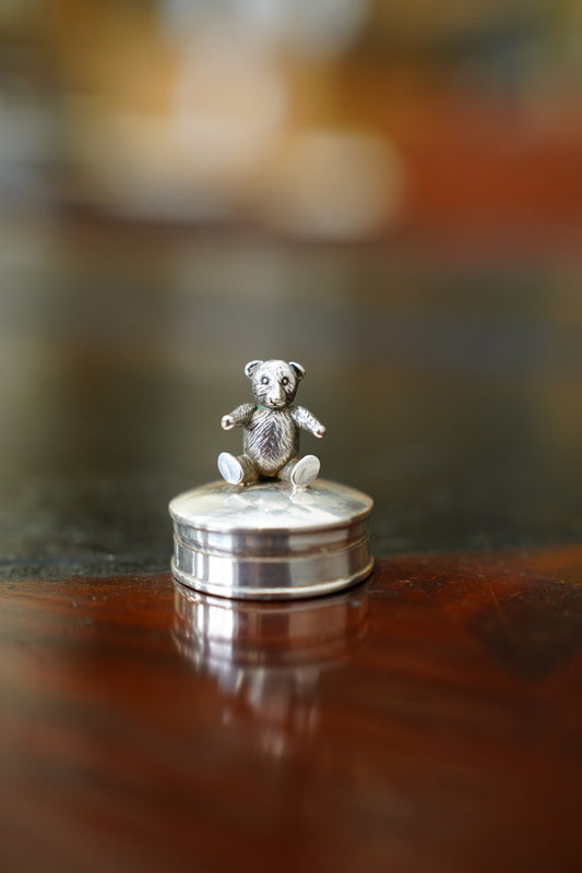 Vintage Sterling Silver Teddy Bear Pill Box
