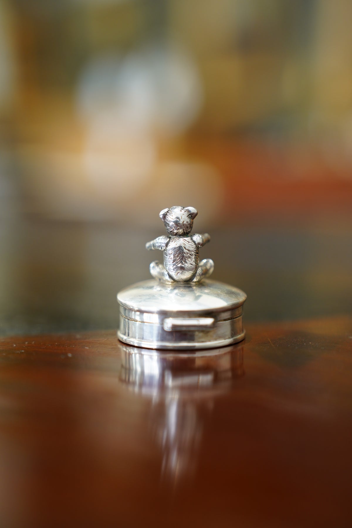Vintage Sterling Silver Teddy Bear Pill Box
