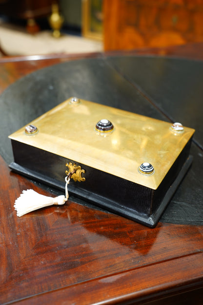 Antique Jewelry Box with Agate Stones, Ca. 1870