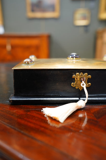Antique Jewelry Box with Agate Stones, Ca. 1870