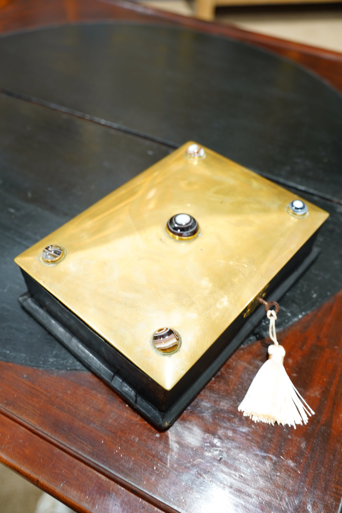 Antique Jewelry Box with Agate Stones, Ca. 1870