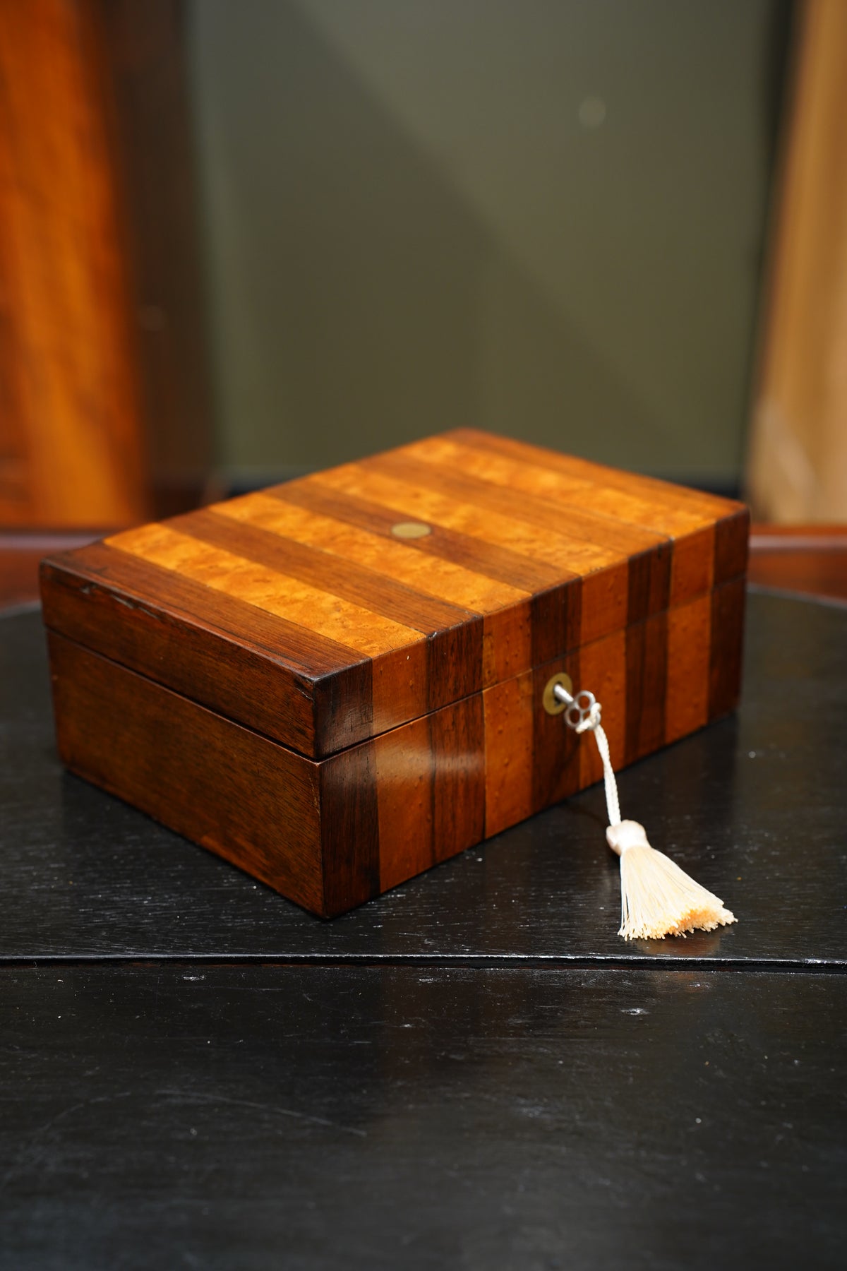 Antique Striped Rosewood Jewelry Box