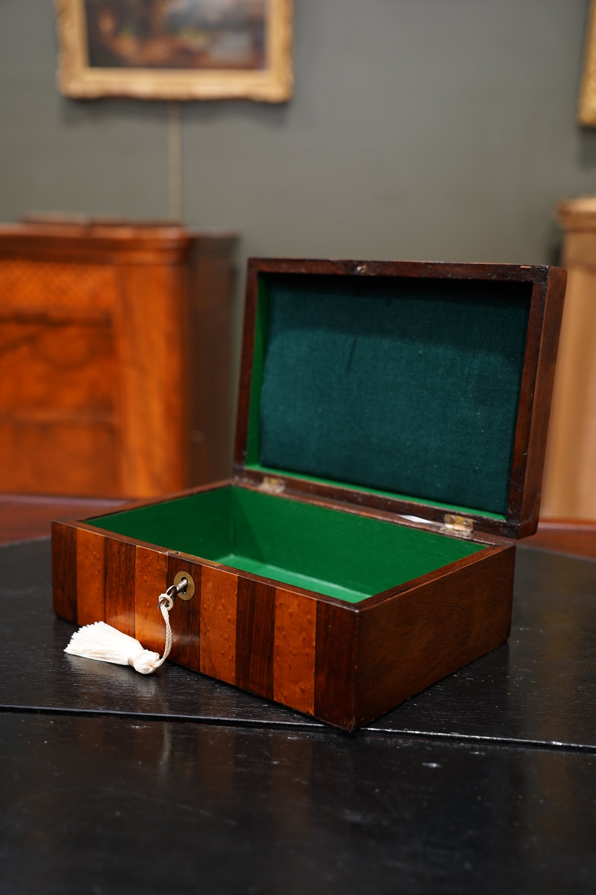 Antique Striped Rosewood Jewelry Box