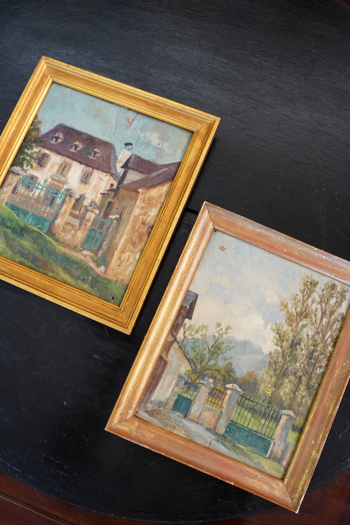 Antique Signed European Stone Gate Landscape Oil Painting