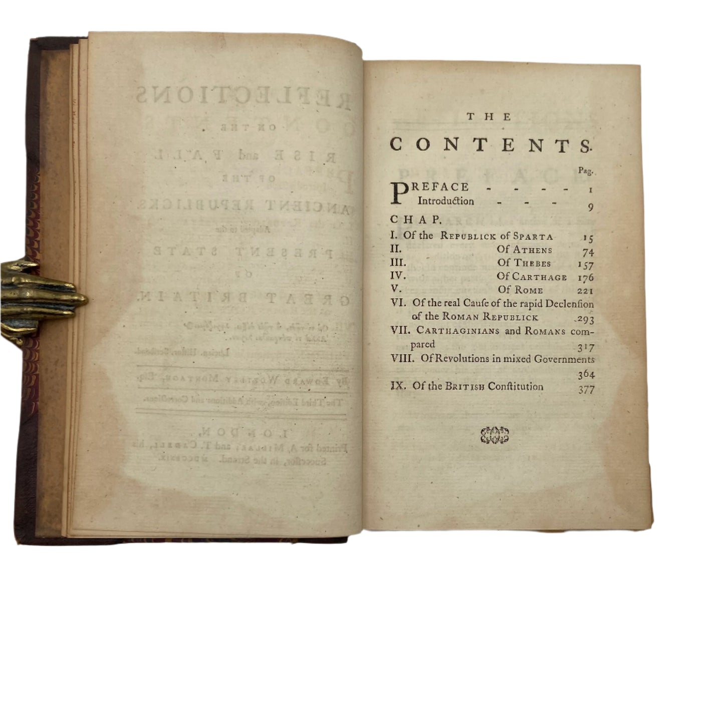 1796 "Reflections on the Rise and Fall of the Ancient Republics" Brown Half Leather Book