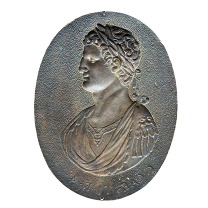 Set of 3 Antique Grand Tour Bronze Portrait Plaques – Roman Emperors Vespasian & Augustus, 19th Century Italian