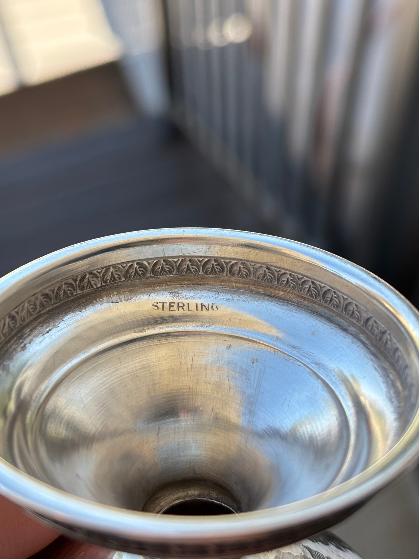 Set of 6 Sterling Silver & Etched Glass Dessert Cups