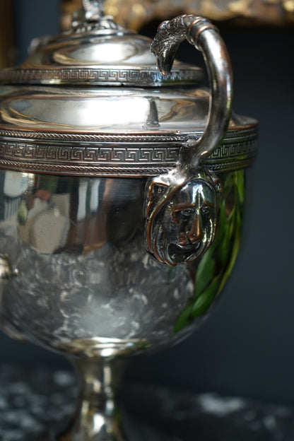 Antique Silver Plated Samovar with Sphinx Finial and Lion Mask Handles | Victorian Tea Urn