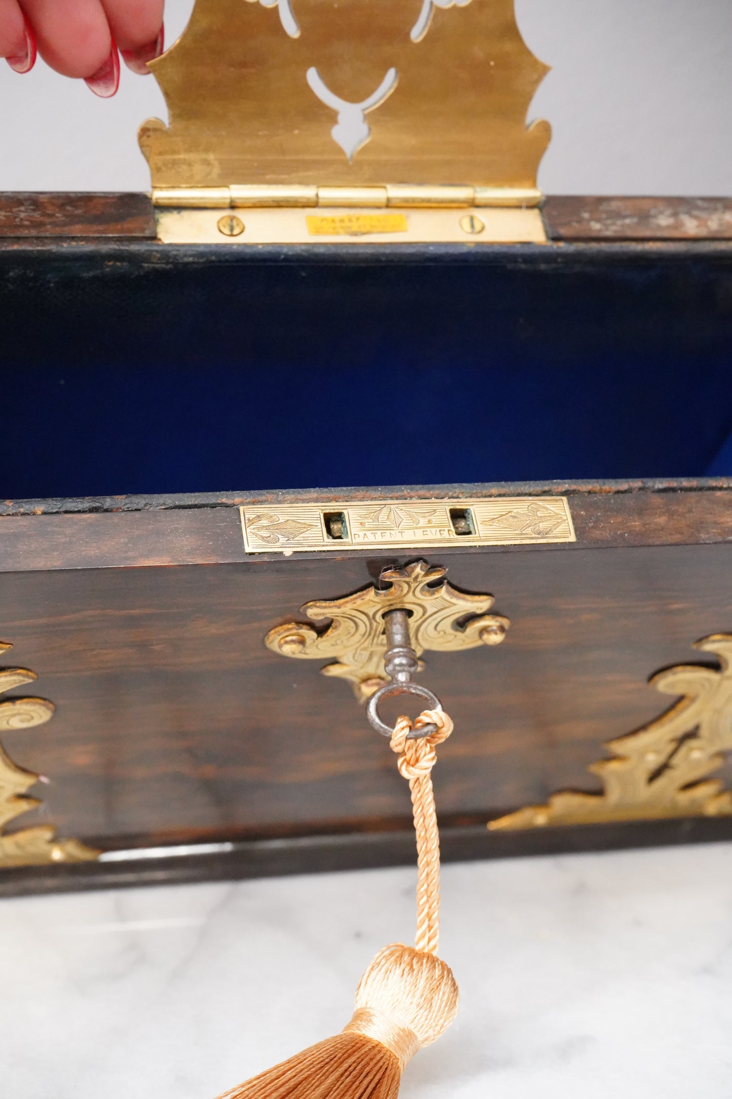 Antique Rosewood Spring Opening Stationery Box