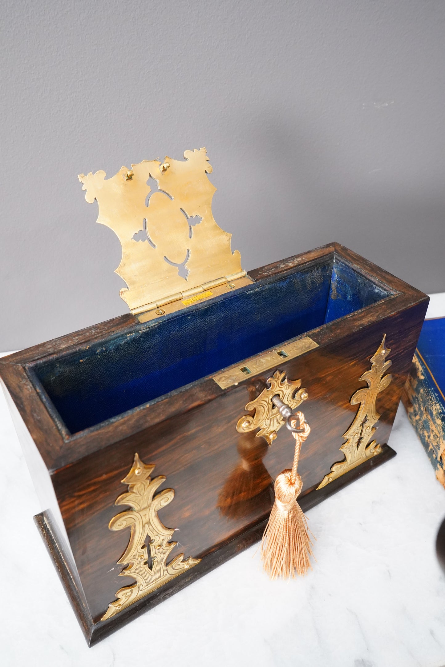 Antique Rosewood Spring Opening Stationery Box