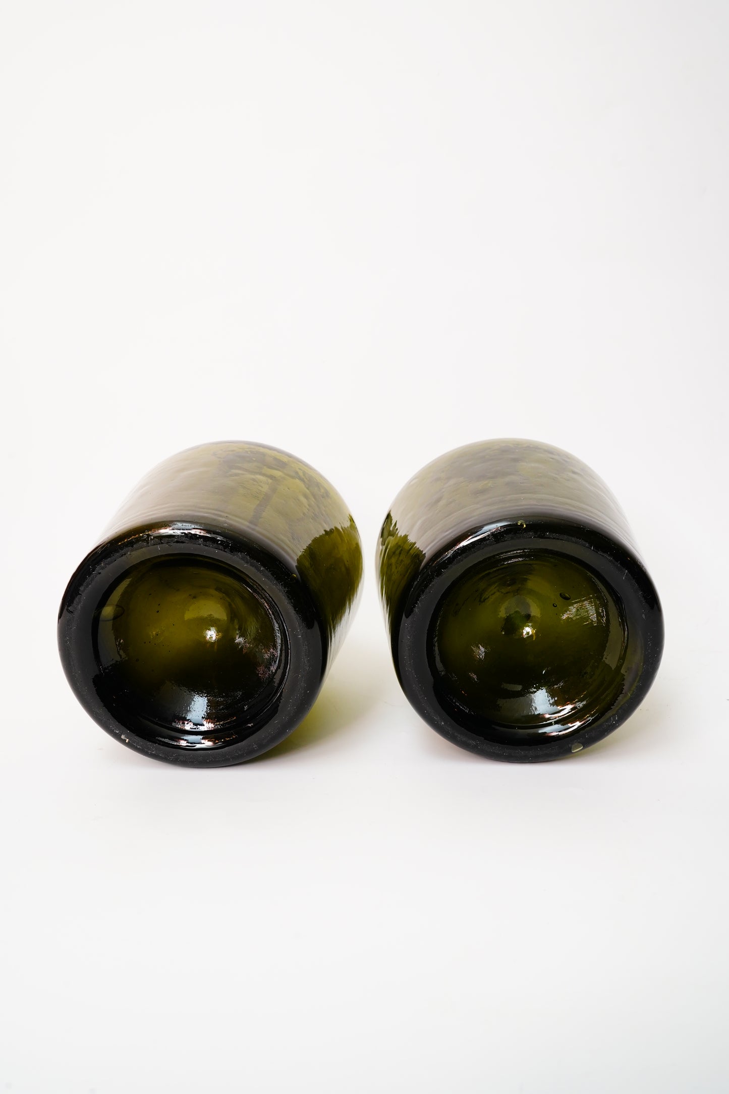 Antique Green Glass Gin and Brandy Decanters with Silver Plate Labels