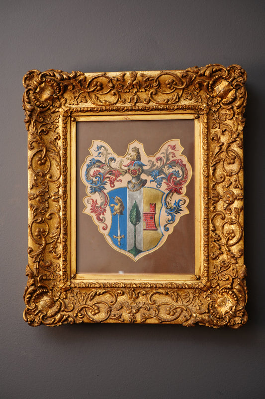 Antique 19th Century Heraldic Coat of Arms in Ornate Gilt Frame