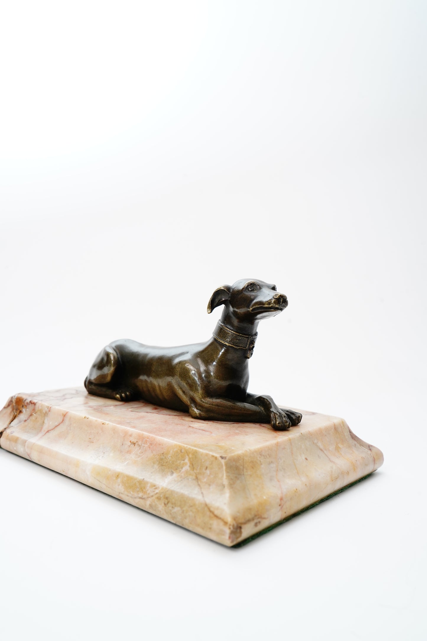 Antique Bronze Greyhound Dog Paperweight on Marble Base