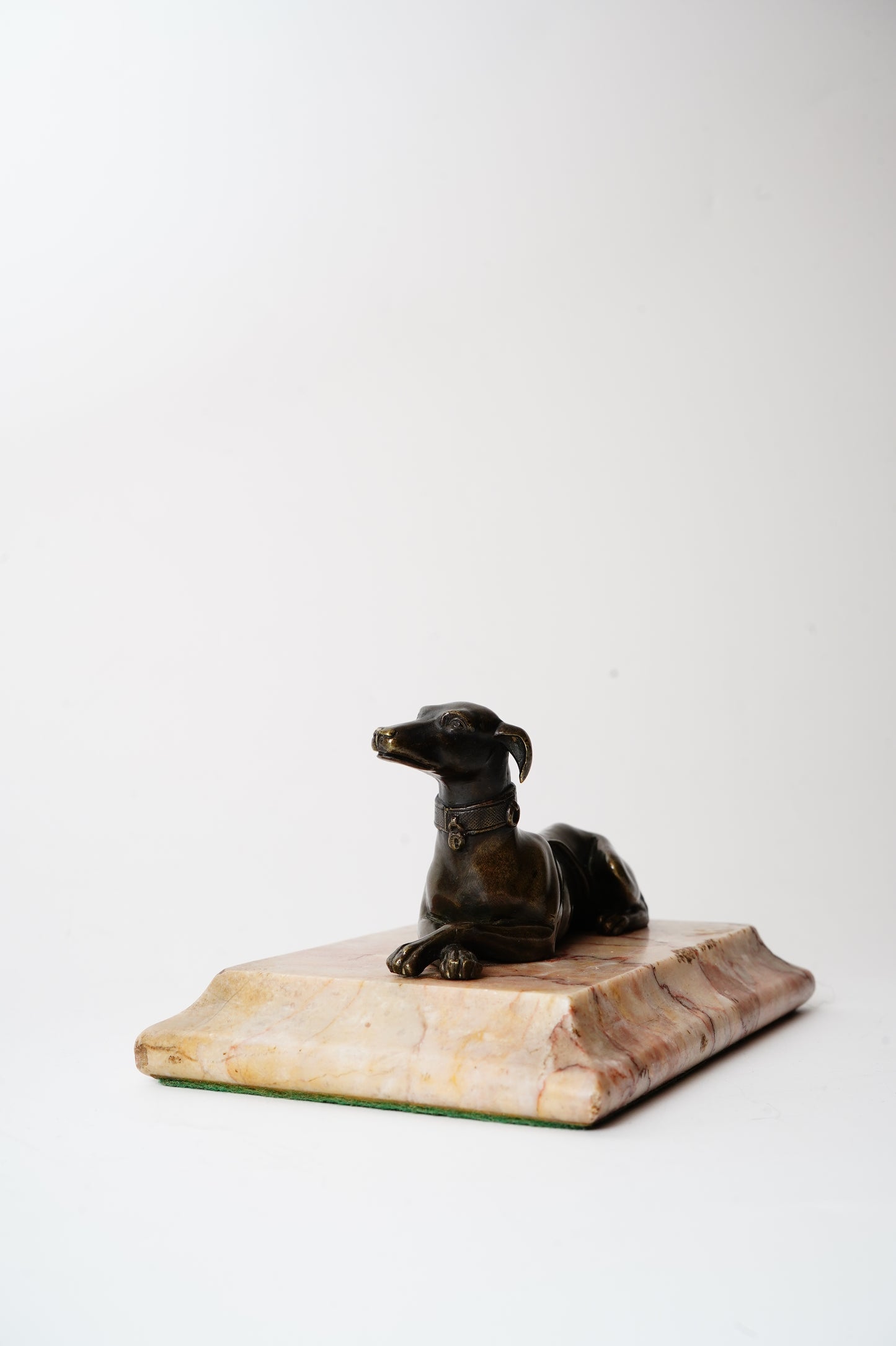 Antique Bronze Greyhound Dog Paperweight on Marble Base