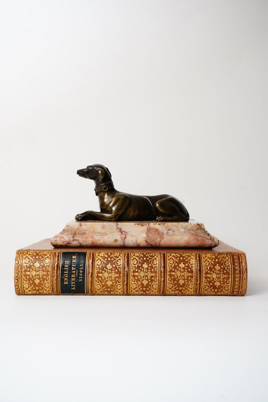 Antique Bronze Greyhound Dog Paperweight on Marble Base