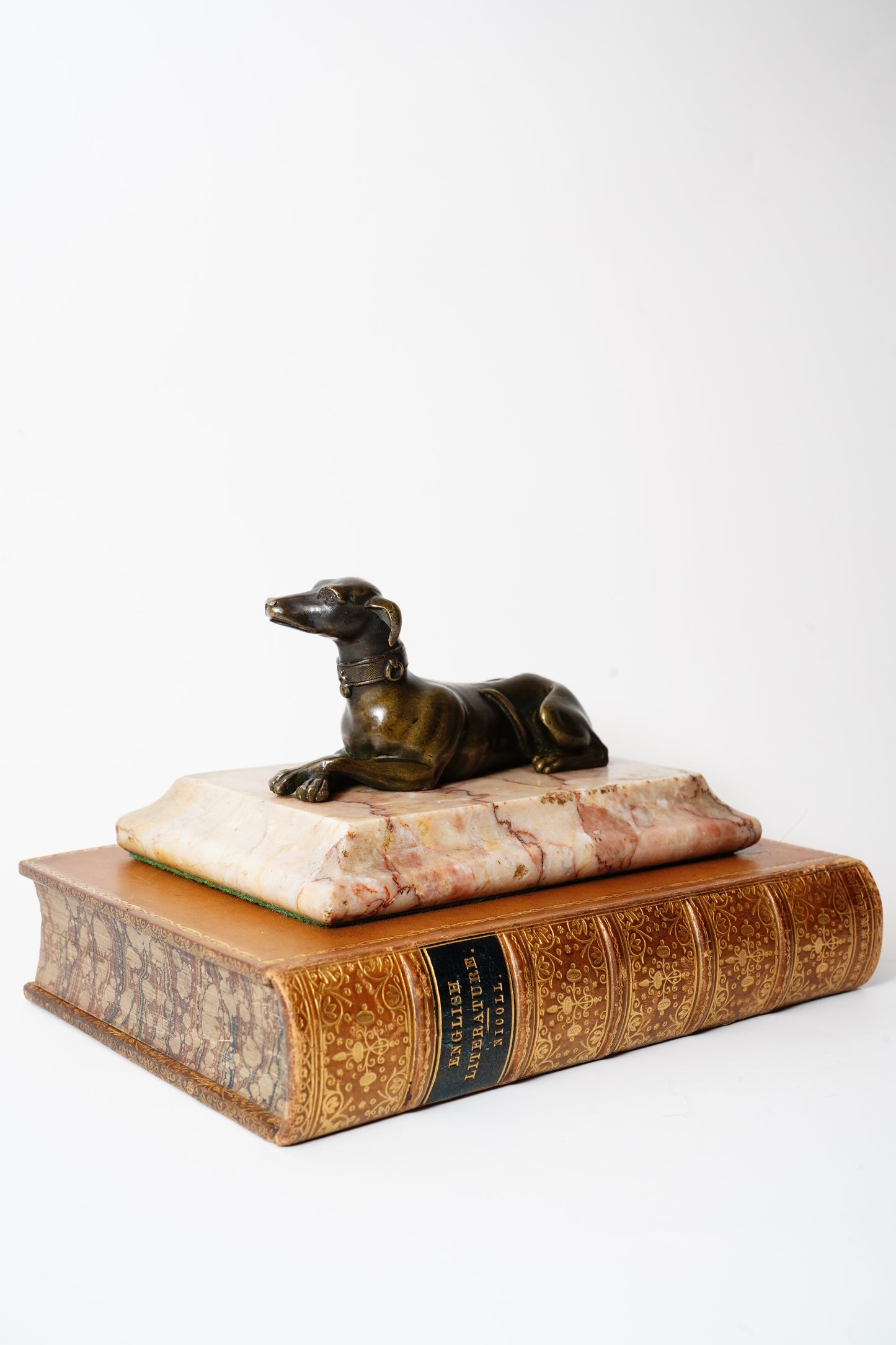 Antique Bronze Greyhound Dog Paperweight on Marble Base