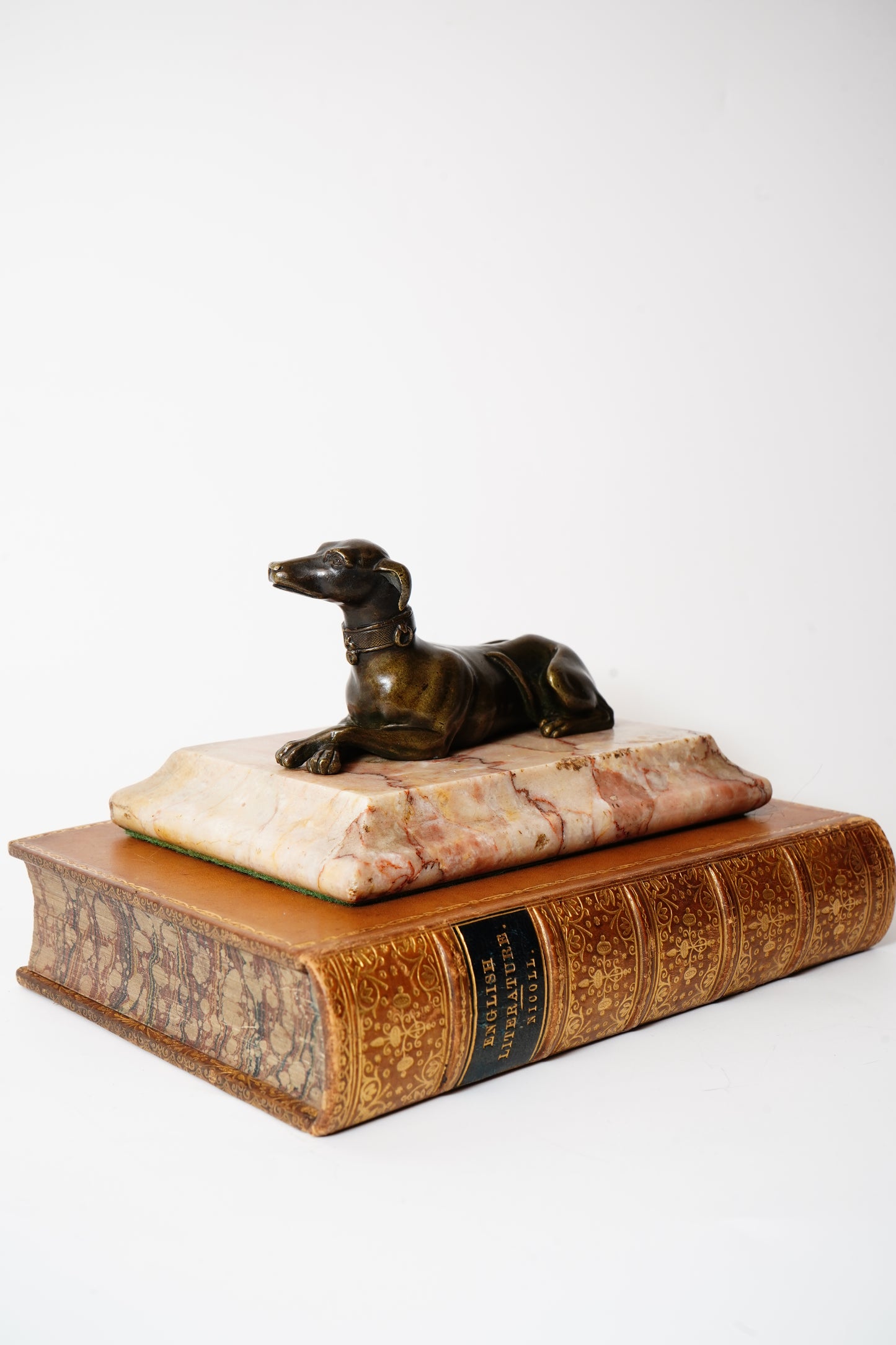 Antique Bronze Greyhound Dog Paperweight on Marble Base