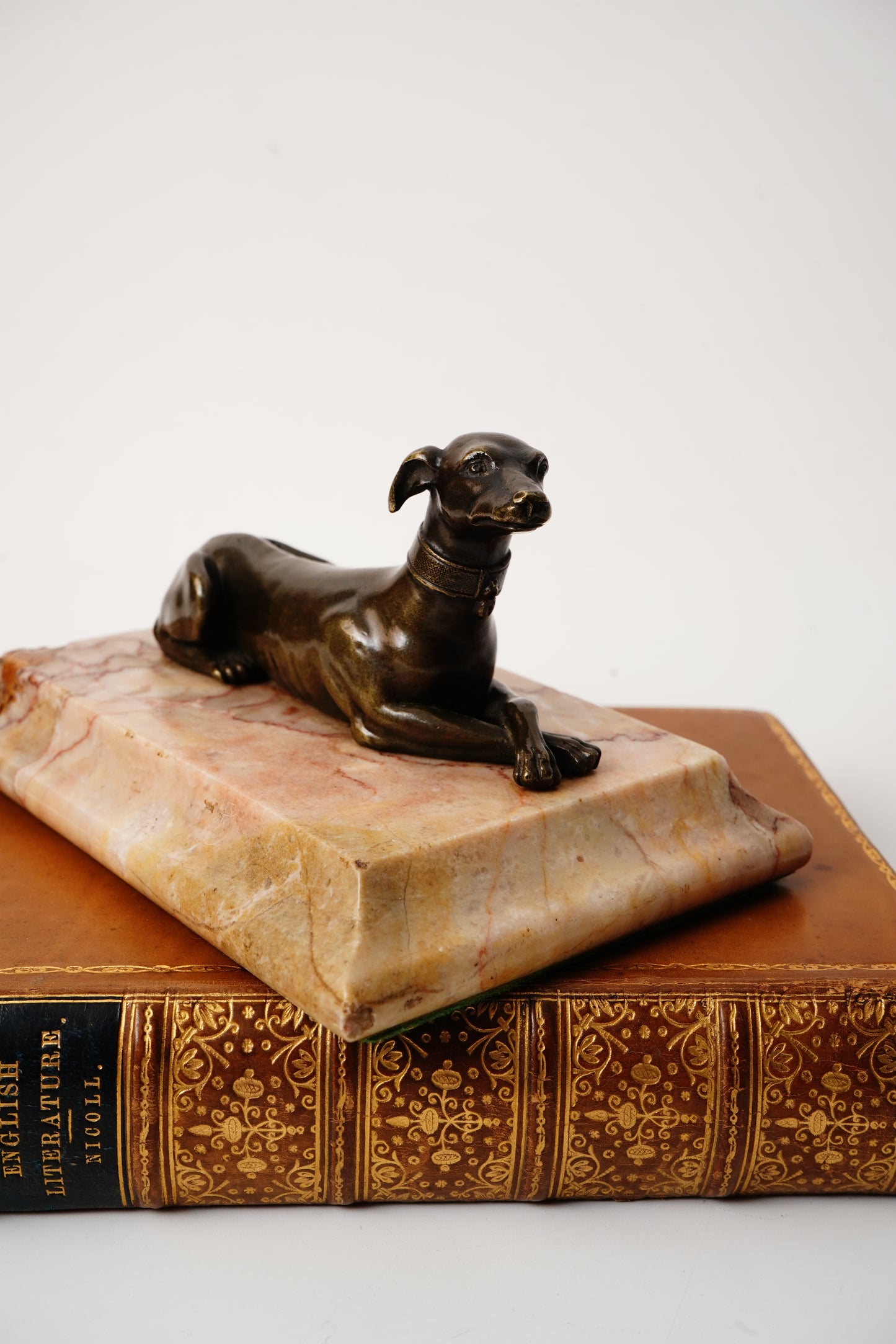 Antique Bronze Greyhound Dog Paperweight on Marble Base