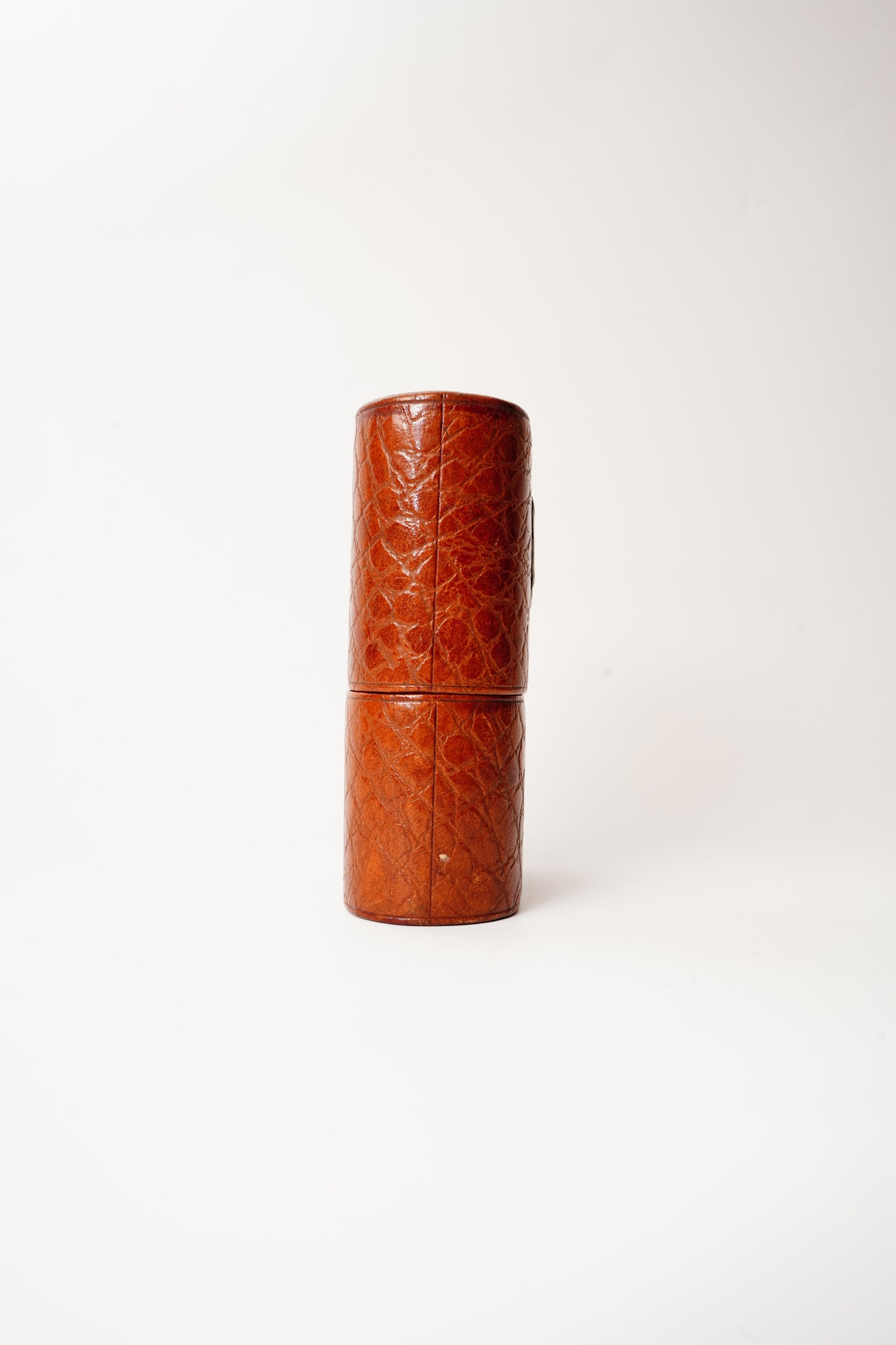 Antique English Leather Travel Tumbler Case with Glass Insert Edwardian