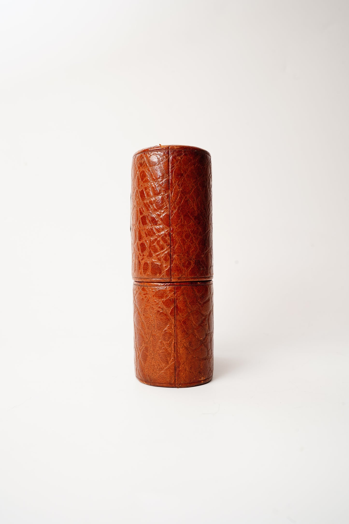 Antique English Leather Travel Tumbler Case with Glass Insert Edwardian