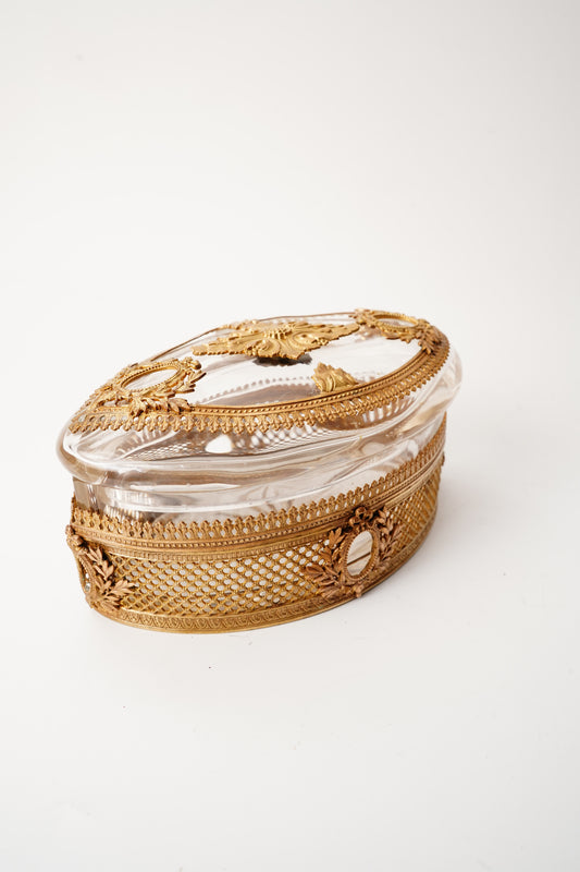 Antique French Ormolu Crystal Casket Box Louis XVI Revival Trinket Box