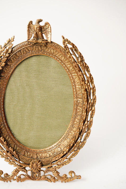Antique French Empire Revival Oval Picture Frame with Eagle Crest, Laurel Wreath