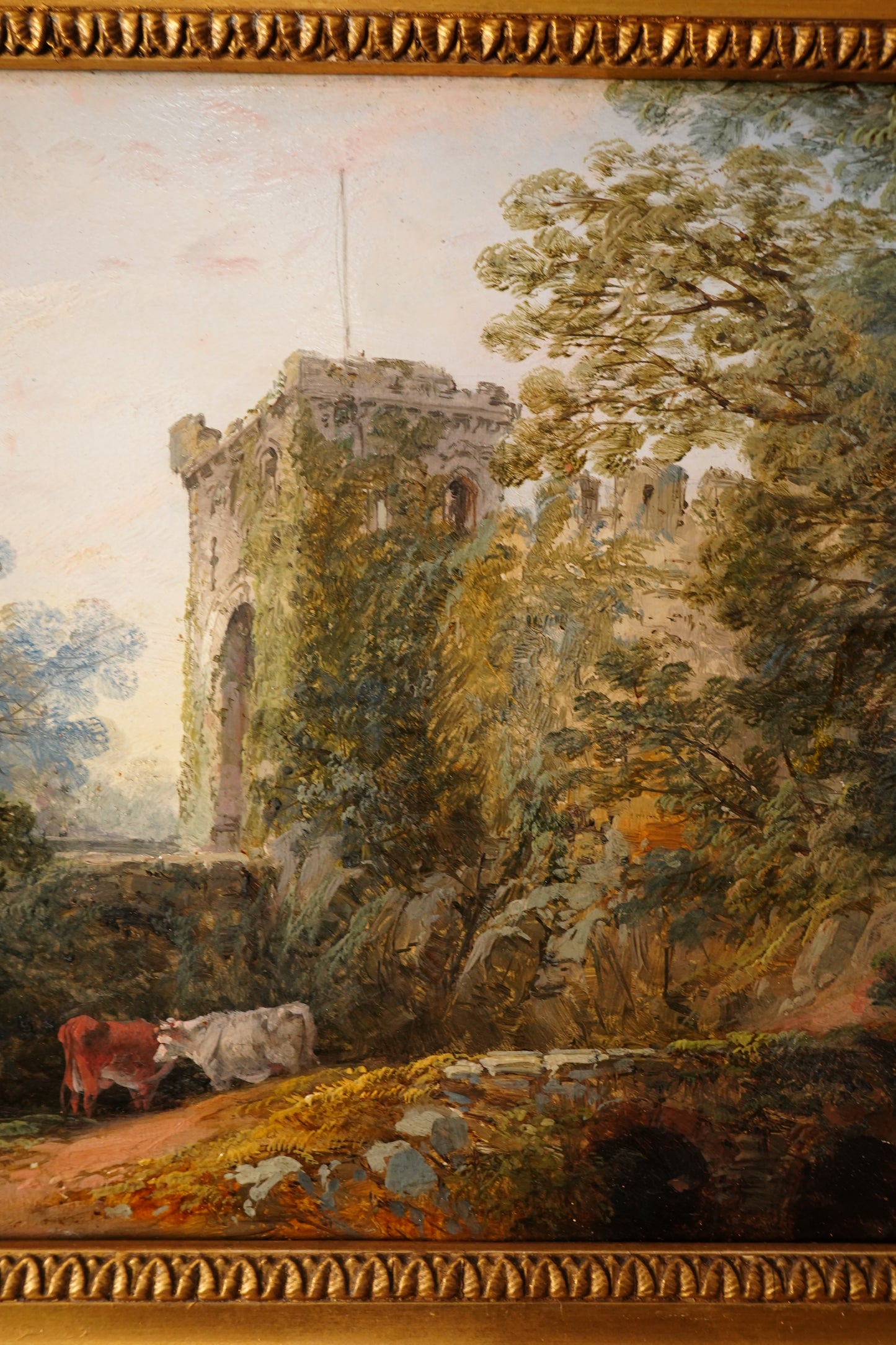 *Reserved for Beverly* Antique Victorian Oil Painting English Landscape Castle Ruins Gilt Frame