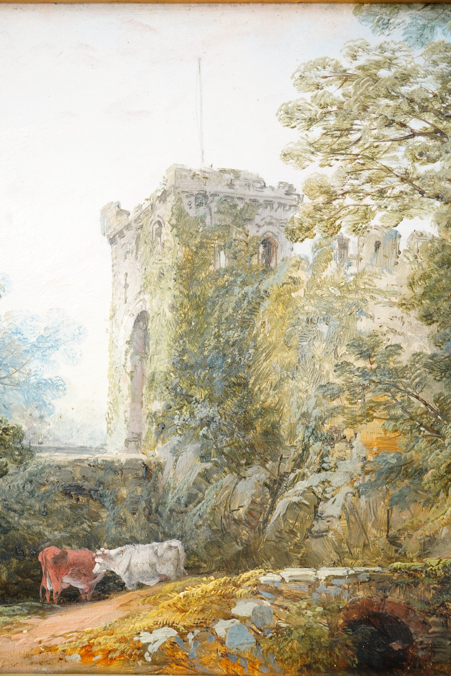 *Reserved for Beverly* Antique Victorian Oil Painting English Landscape Castle Ruins Gilt Frame