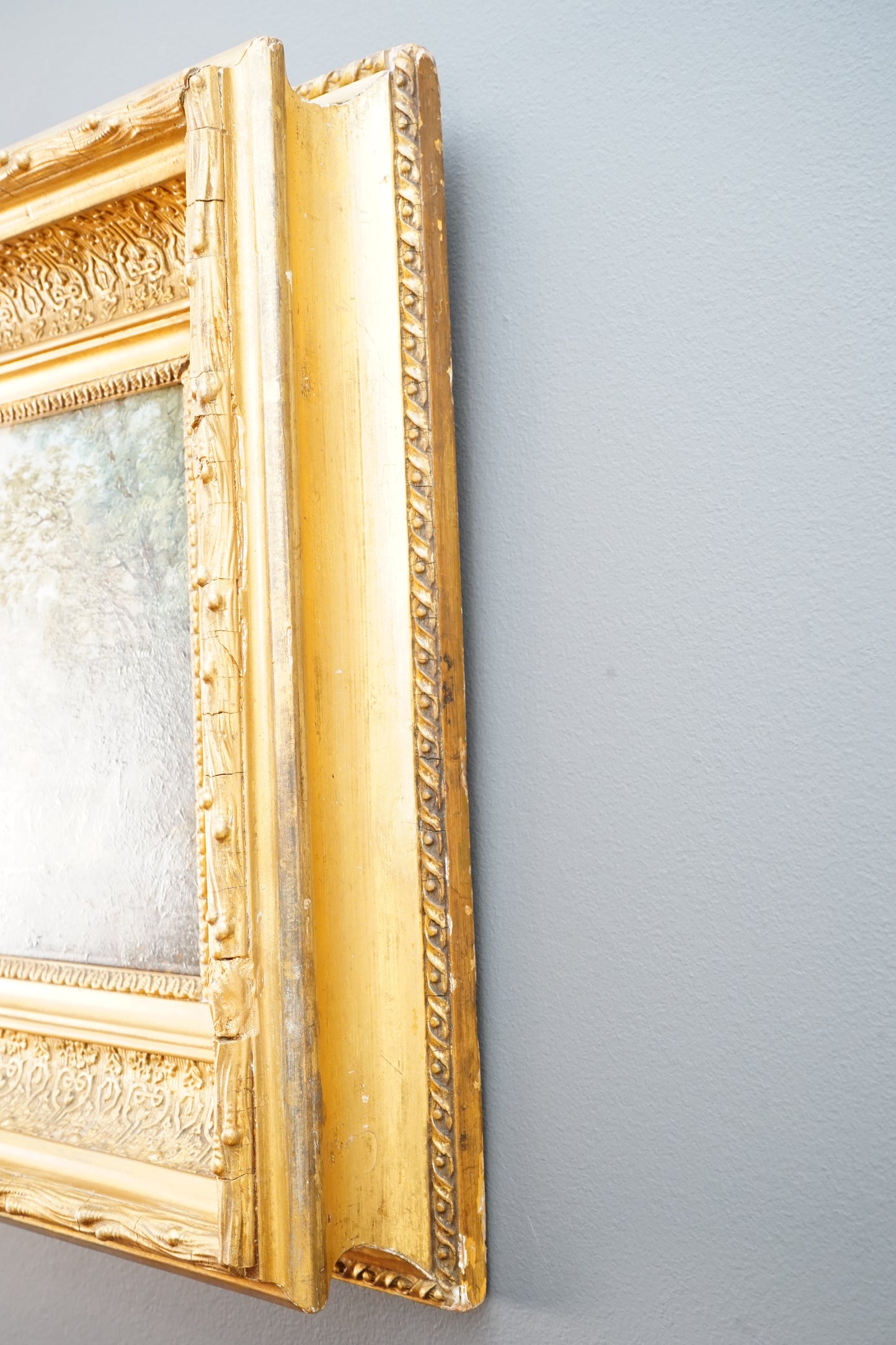 *Reserved for Beverly* Antique Victorian Oil Painting English Landscape Castle Ruins Gilt Frame