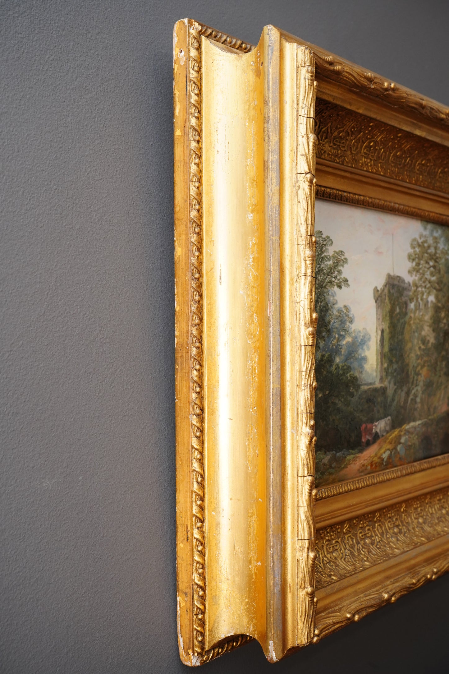 *Reserved for Beverly* Antique Victorian Oil Painting English Landscape Castle Ruins Gilt Frame