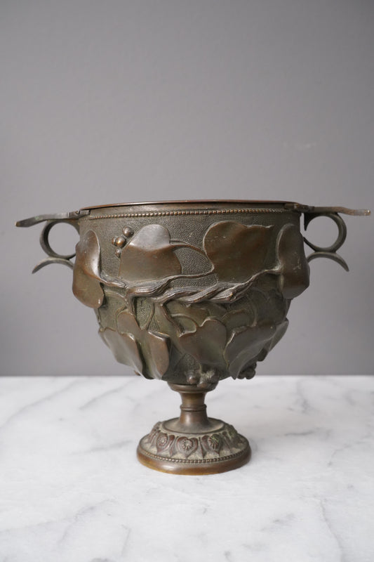 Antique Art Nouveau Patinated Brass Pedestal Bowl or Goblet