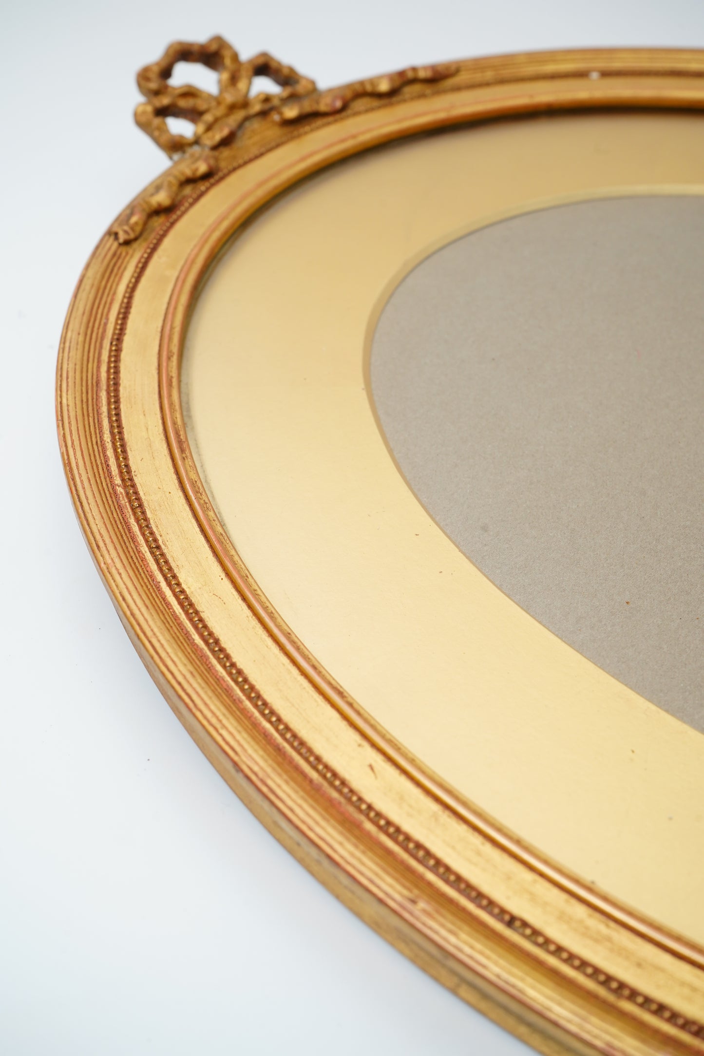 Antique English Oval Gilded Wood Frame Ribbon Bow Crest