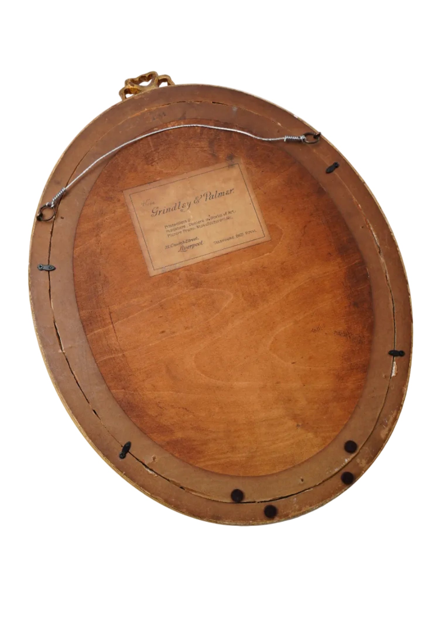 Antique English Oval Gilded Wood Frame Ribbon Bow Crest