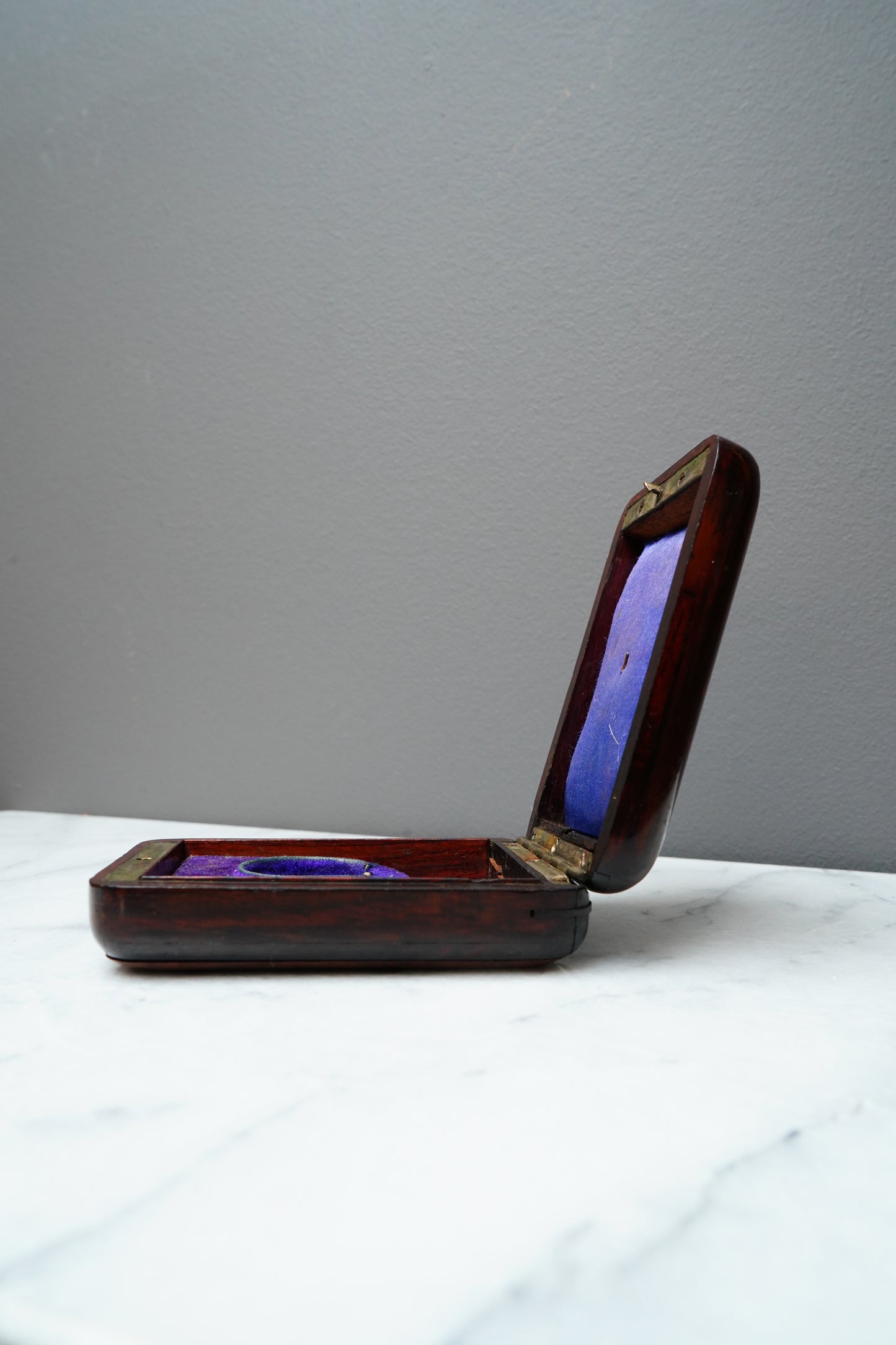 Antique Rosewood Pocket Watch Box with Mother-of-Pearl Monogram