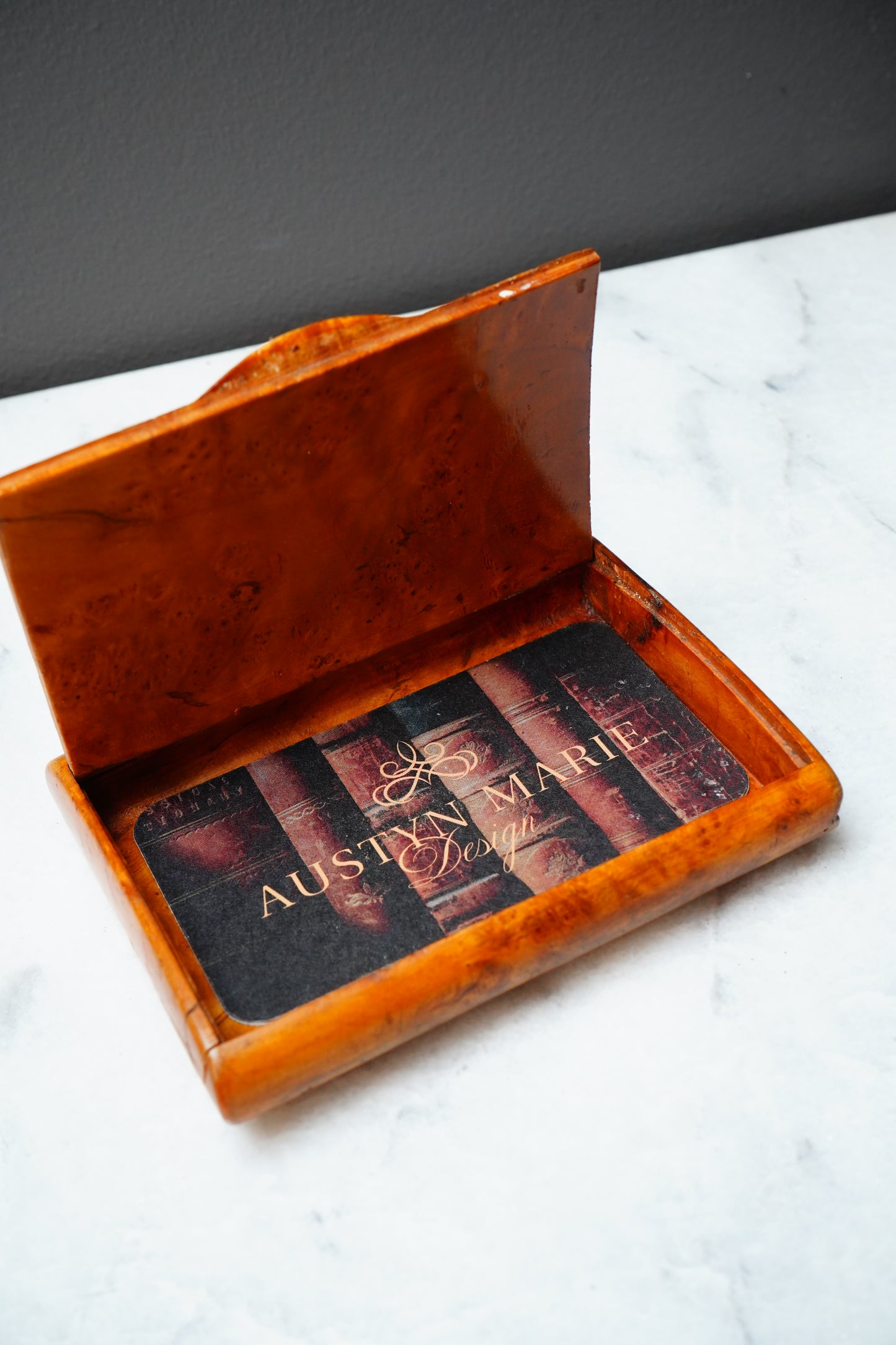 Antique Burr Walnut Pocket Card Case Box