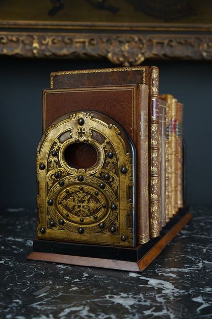 Antique Victorian Brass Mounted Collapsible Book Rack