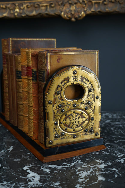 Antique Victorian Brass Mounted Collapsible Book Rack