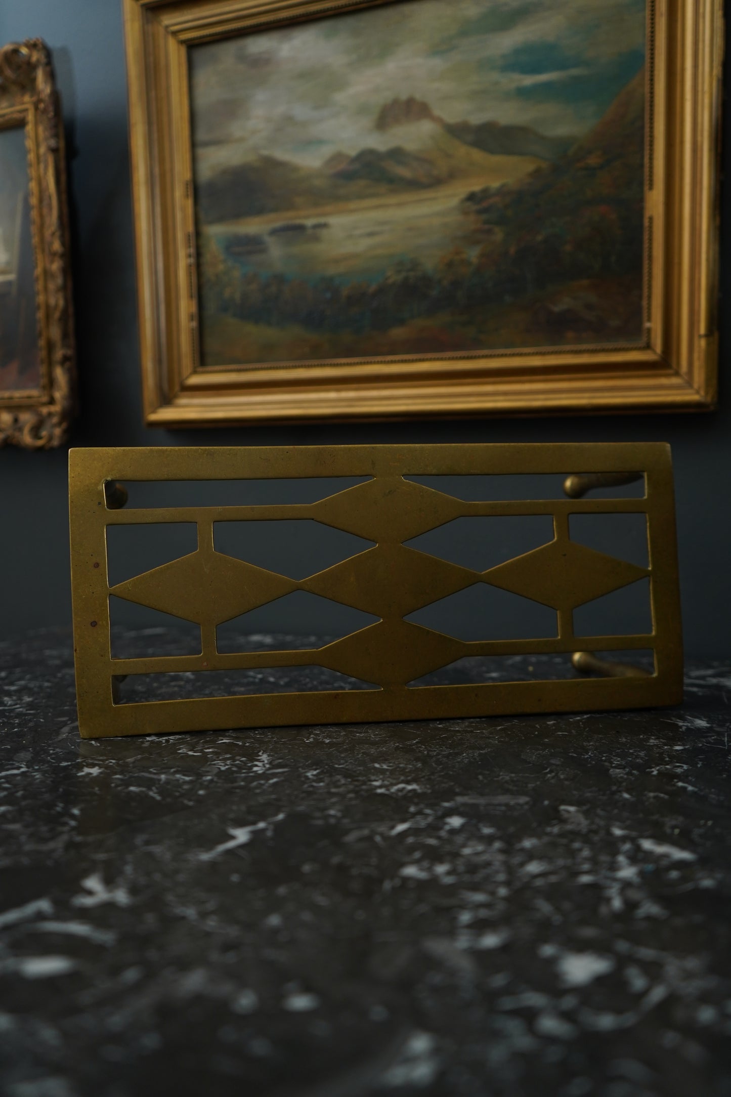 Antique Brass Footman Trivet Stool – Pierced Geometric Hearth Stand