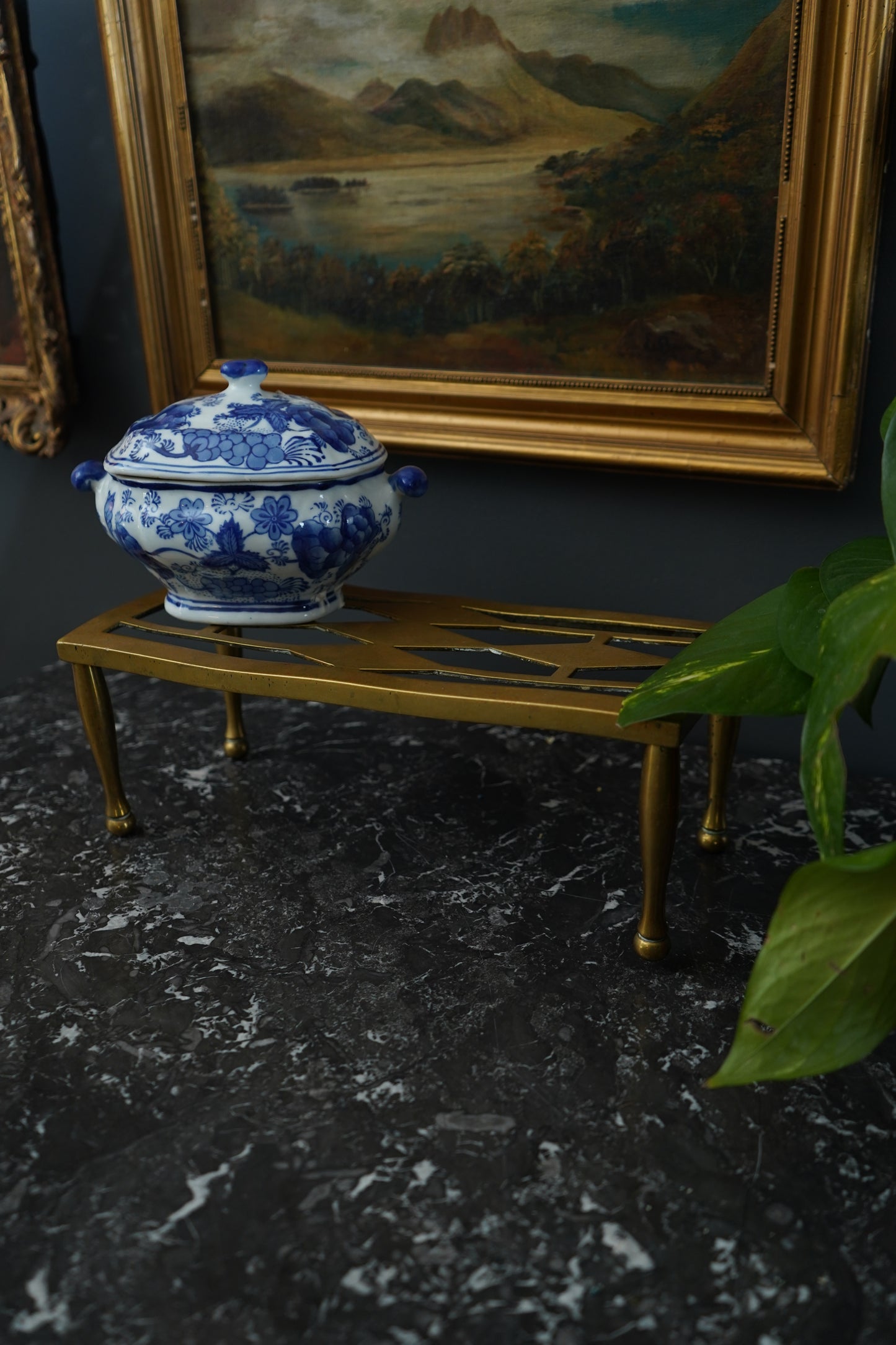 Antique Brass Footman Trivet Stool – Pierced Geometric Hearth Stand