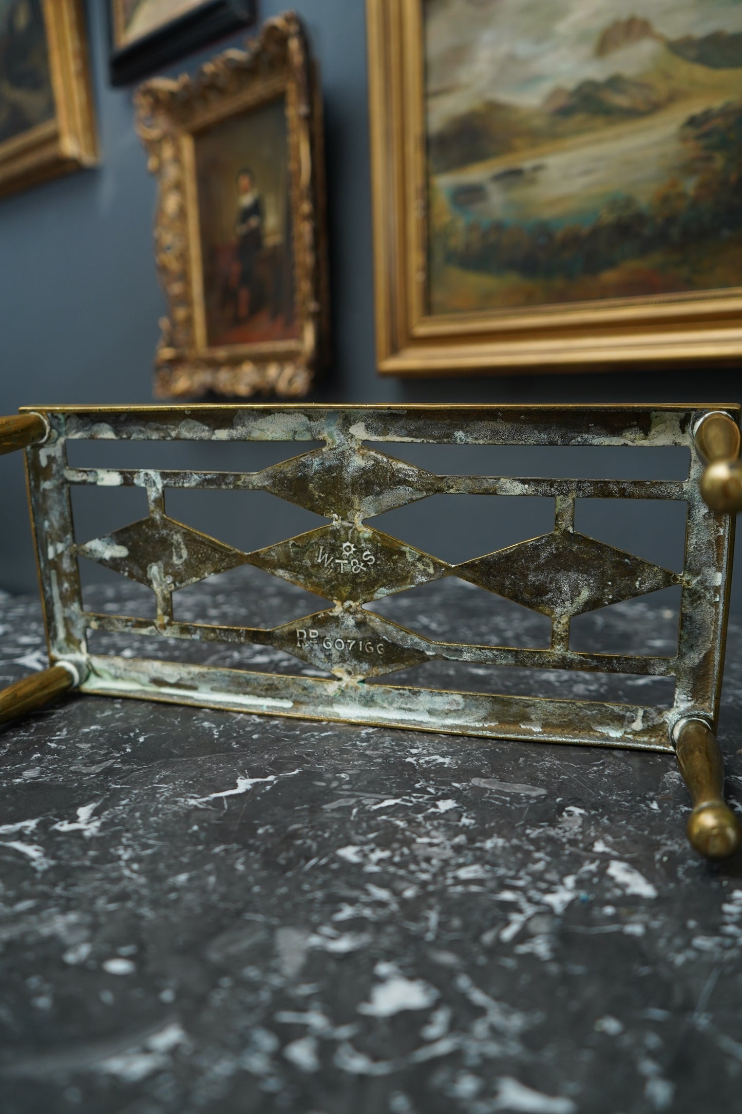 Antique Brass Footman Trivet Stool – Pierced Geometric Hearth Stand