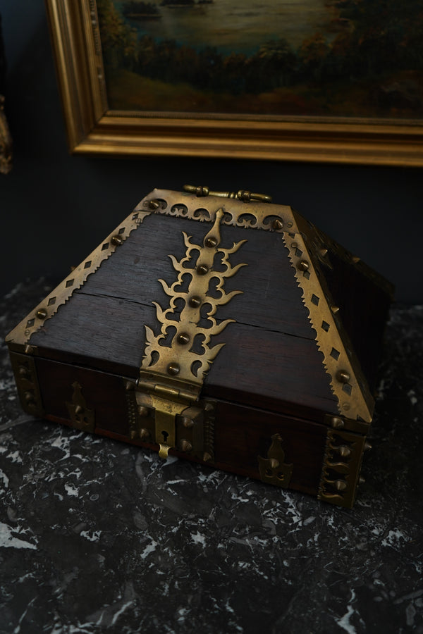 Antique Anglo-Indian Brass Mounted Keepsake Box | 19th Century Rosewood Storage Chest secondary view