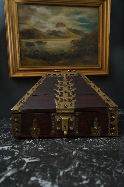 Antique Anglo-Indian Brass Mounted Keepsake Box | 19th Century Rosewood Storage Chest