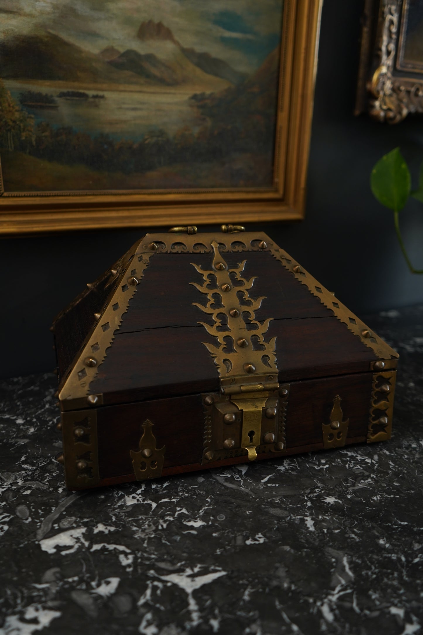 Antique Anglo-Indian Brass Mounted Keepsake Box | 19th Century Rosewood Storage Chest