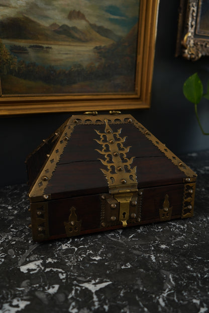 Antique Anglo-Indian Brass Mounted Keepsake Box | 19th Century Rosewood Storage Chest