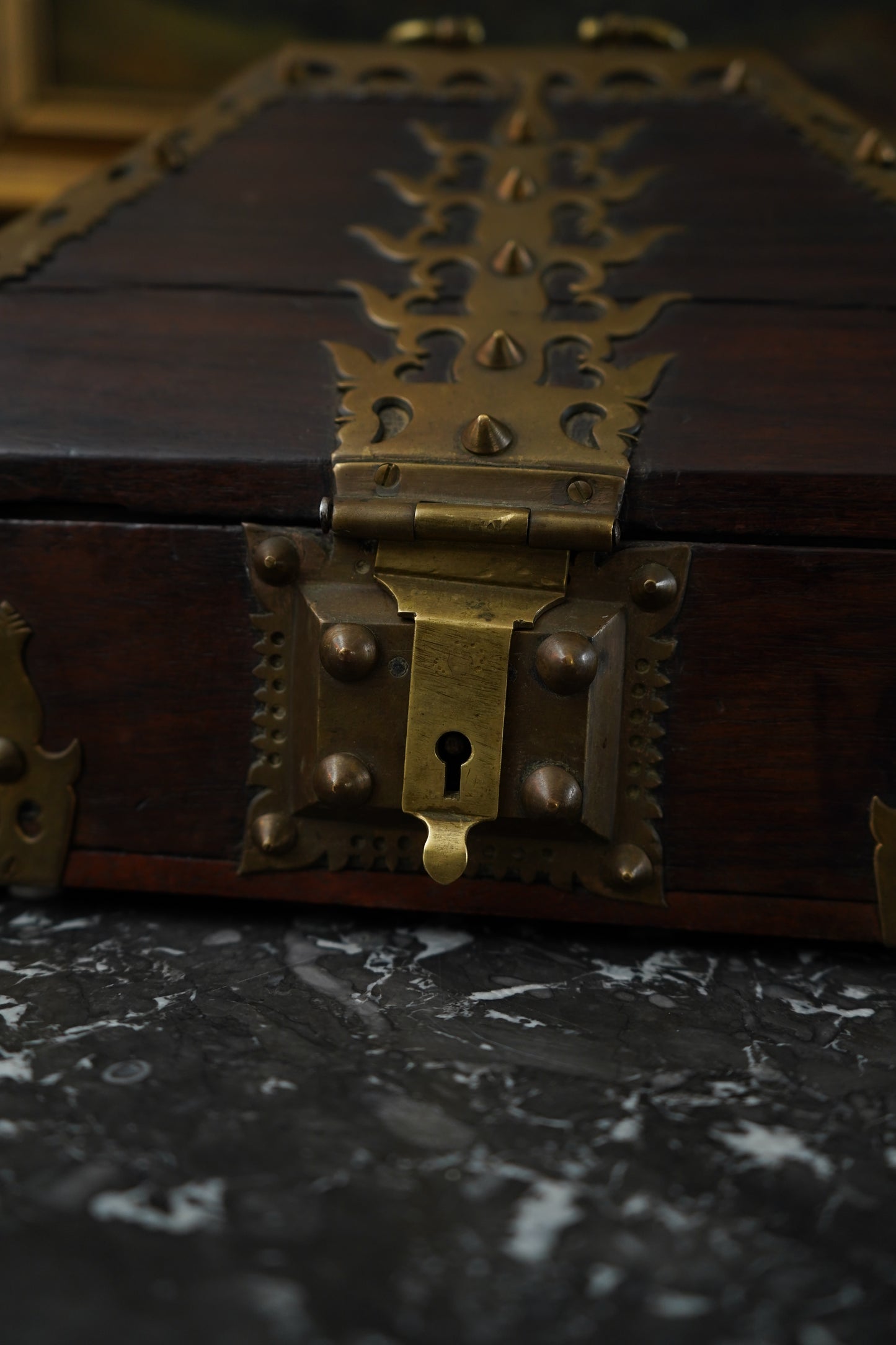 Antique Anglo-Indian Brass Mounted Keepsake Box | 19th Century Rosewood Storage Chest