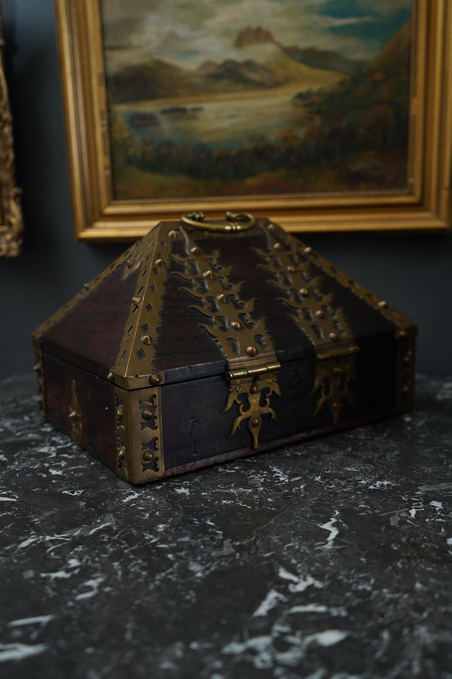 Antique Anglo-Indian Brass Mounted Keepsake Box | 19th Century Rosewood Storage Chest