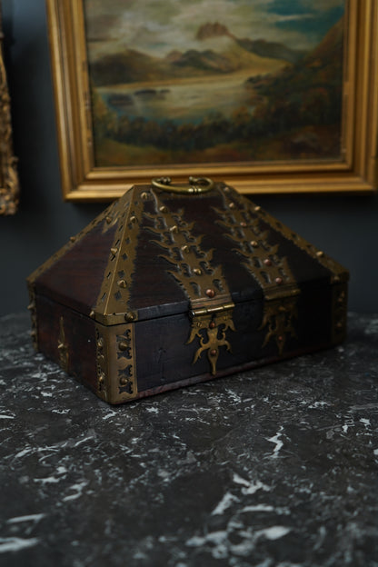 Antique Anglo-Indian Brass Mounted Keepsake Box | 19th Century Rosewood Storage Chest